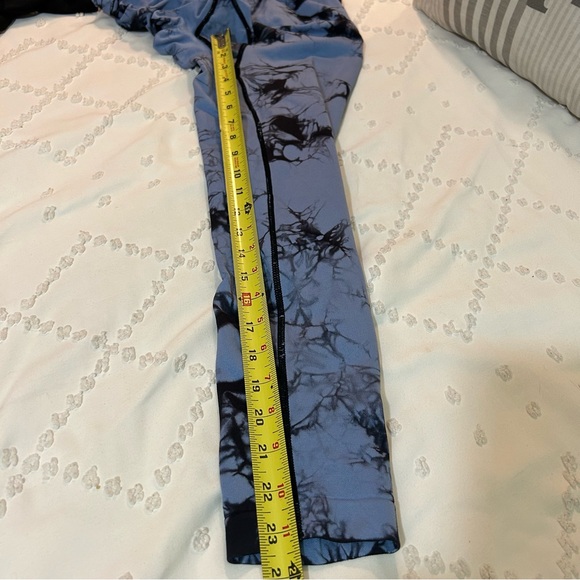 Tie Dye Workout Active Pants Yoga High Waist 4way Stretch Grayish Bluish/Black L - Picture 9 of 9
